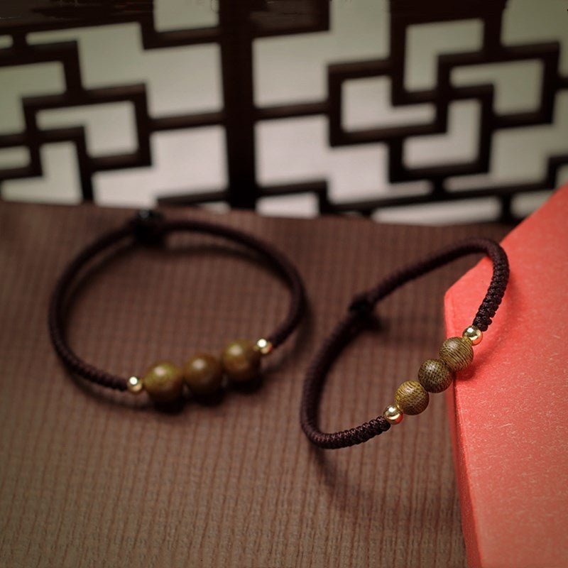 Handmade Sandalwood Bracelet for Men & Women | 14K Gold - Plated Red Rope Bracelet - STAR8S