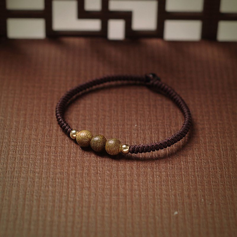 Handmade Sandalwood Bracelet for Men & Women | 14K Gold - Plated Red Rope Bracelet - STAR8S