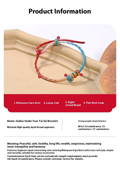 Handmade Snake Year Taishui Red String Bracelet with Gold Pendant & Feng Shui Beads | STAR8S - STAR8S