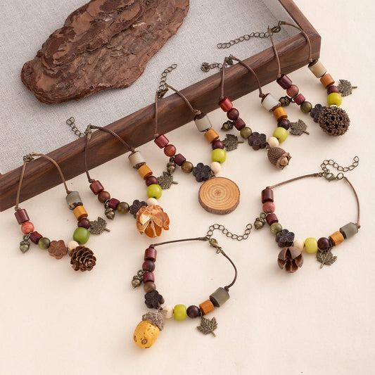 Handmade Vintage Acorn Bracelet – Boho Chic Natural Fruit Beaded Wristband for Women | Unique Eco - Friendly Jewelry - STAR8S