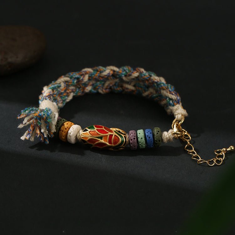 handmade woven bracelet – copper beads & lava stones - symbol of success & good luck - star8s