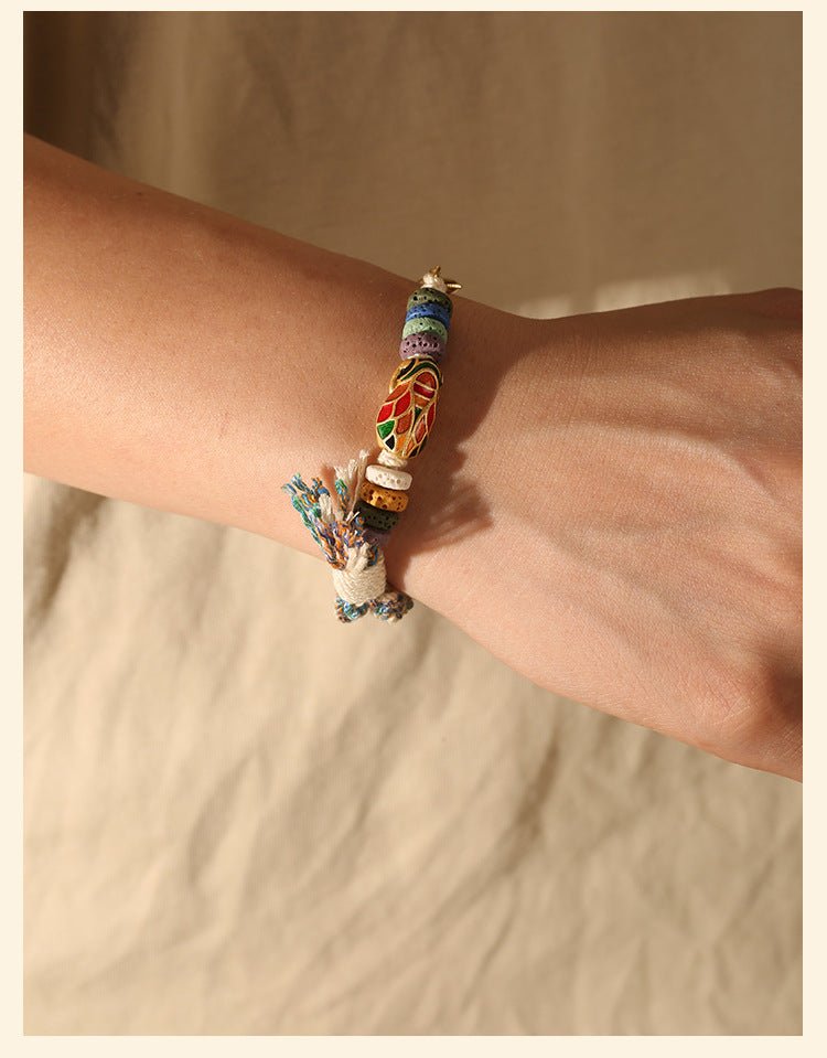 Handmade Woven Bracelet – Copper Beads & Lava Stones - Symbol of Success & Good Luck - STAR8S