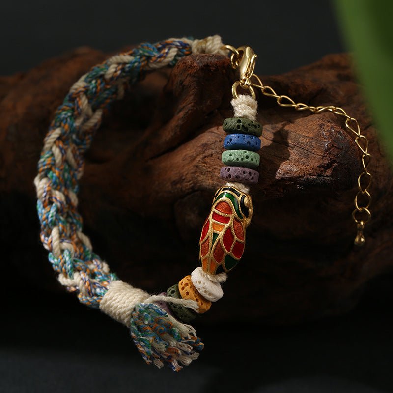 Handmade Woven Bracelet – Copper Beads & Lava Stones - Symbol of Success & Good Luck - STAR8S