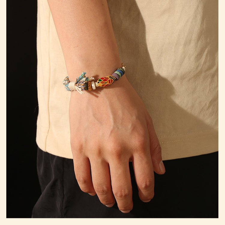 handmade woven bracelet – copper beads & lava stones - symbol of success & good luck - star8s
