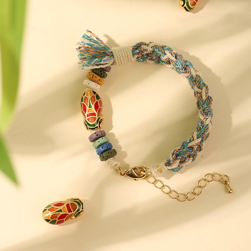 Handmade Woven Bracelet – Copper Beads & Lava Stones - Symbol of Success & Good Luck - STAR8S