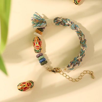 Handmade Woven Bracelet – Copper Beads & Lava Stones - Symbol of Success & Good Luck - STAR8S