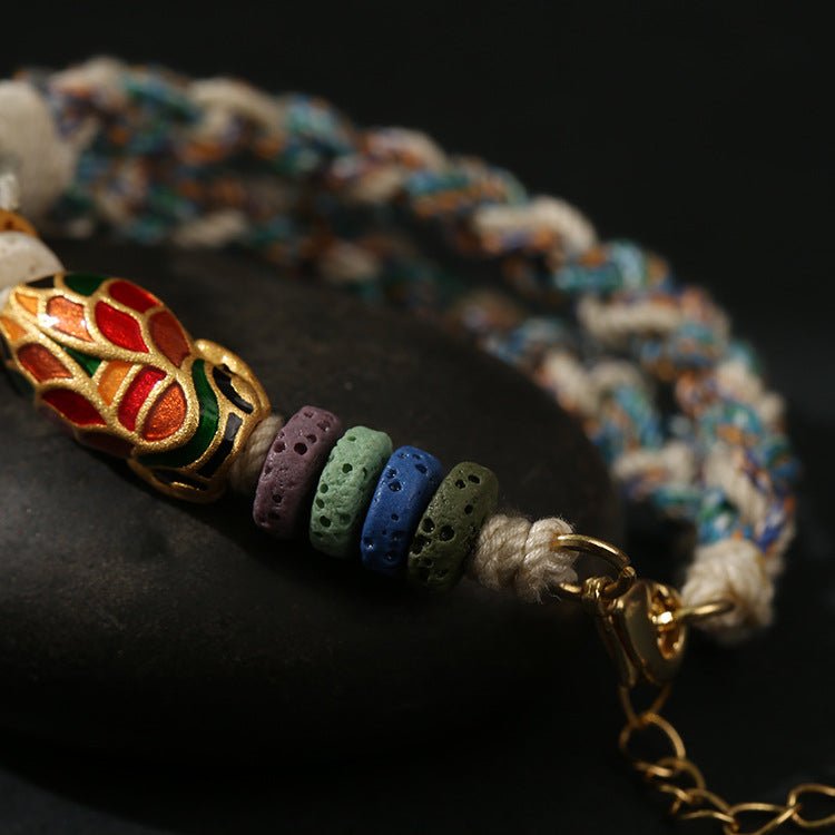 Handmade Woven Bracelet – Copper Beads & Lava Stones - Symbol of Success & Good Luck - STAR8S