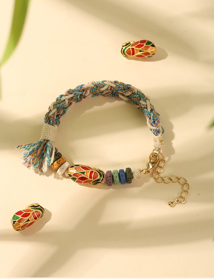 Handmade Woven Bracelet – Copper Beads & Lava Stones - Symbol of Success & Good Luck - STAR8S