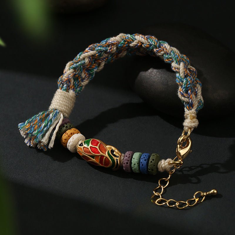 Handmade Woven Bracelet – Copper Beads & Lava Stones - Symbol of Success & Good Luck - STAR8S