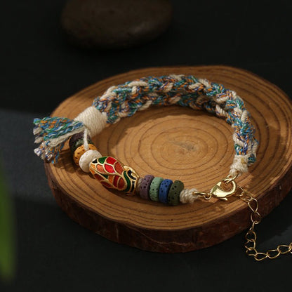 Handmade Woven Bracelet – Copper Beads & Lava Stones - Symbol of Success & Good Luck - STAR8S