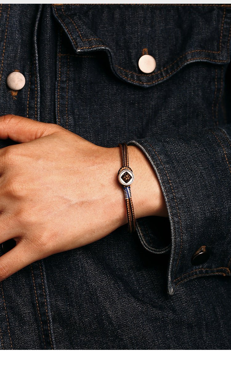 Handmade Woven Bracelet for Men – 925 Silver Button, Star Wars Inspired, Adjustable Couple Gift - STAR8S