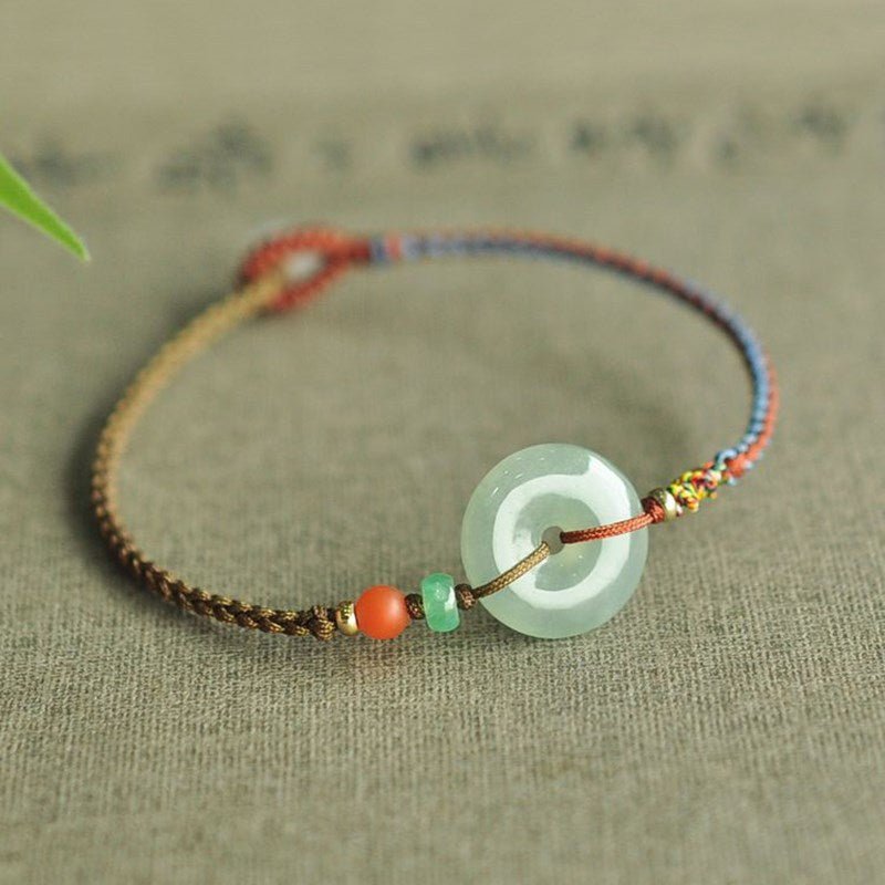 handmade woven jade ping an kou bracelet – vintage minimalist charm for men & women - star8s