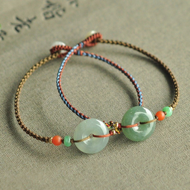 Handmade Woven Jade Ping An Kou Bracelet – Vintage Minimalist Charm for Men & Women - STAR8S