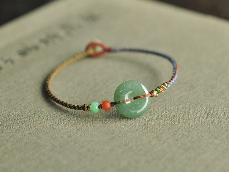 Handmade Woven Jade Ping An Kou Bracelet – Vintage Minimalist Charm for Men & Women - STAR8S