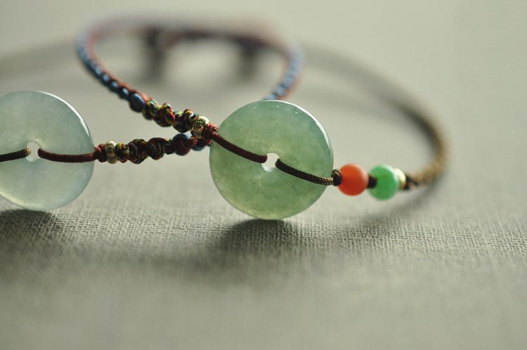 Handmade Woven Jade Ping An Kou Bracelet – Vintage Minimalist Charm for Men & Women - STAR8S