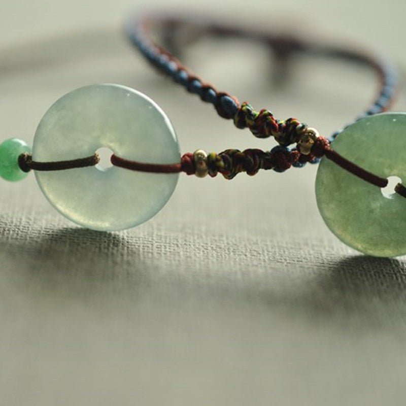 Handmade Woven Jade Ping An Kou Bracelet – Vintage Minimalist Charm for Men & Women - STAR8S
