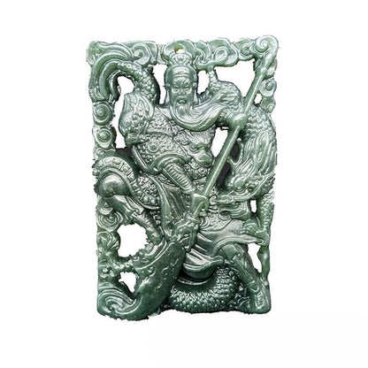 He Tian Jade Green Carved Guan Gong Pendant - Authentic Natural Jade Necklace for Men - STAR8S