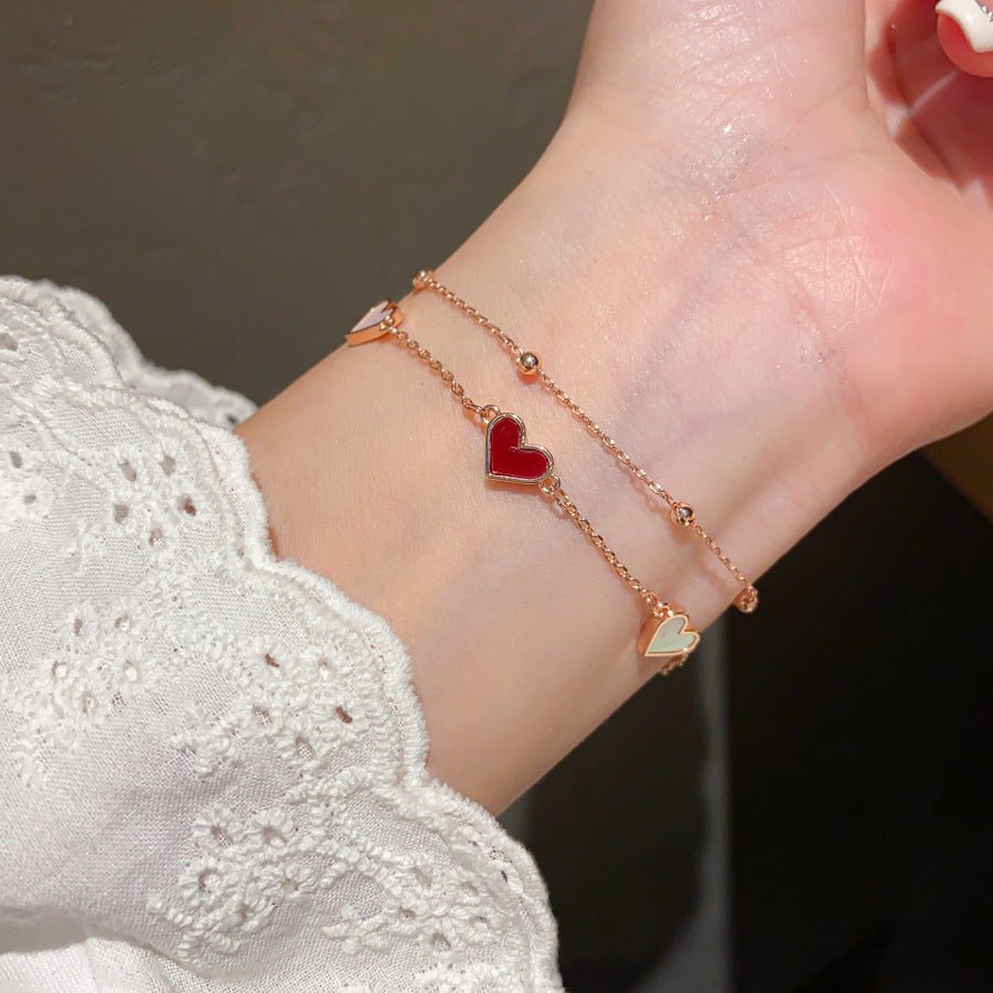 Heart Bracelet - Double Layered with Heart Pendant, Fashionable Adjustable Jewelry, Luxury Vintage Design - STAR8S