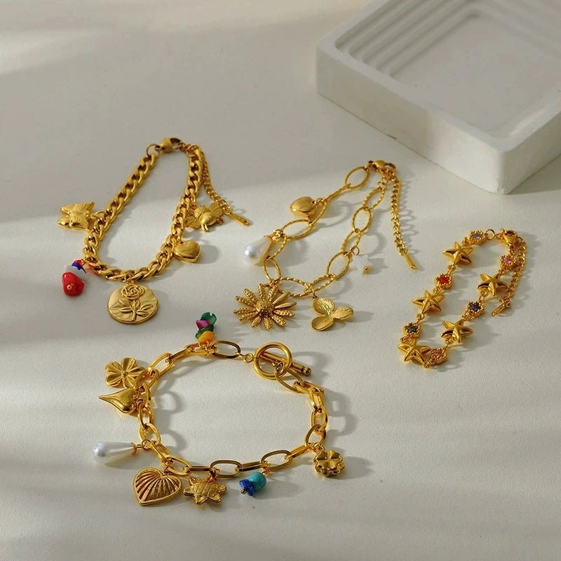 Heart Flower Pendant Bracelet for Women – Stainless Steel, Fashionable & Elegant, Chic Jewelry - STAR8S