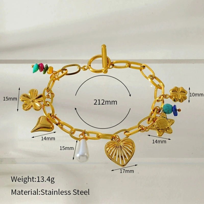 Heart Flower Pendant Bracelet for Women – Stainless Steel, Fashionable & Elegant, Chic Jewelry - STAR8S