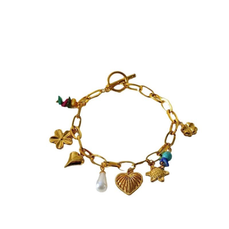 Heart Flower Pendant Bracelet for Women – Stainless Steel, Fashionable & Elegant, Chic Jewelry - STAR8S