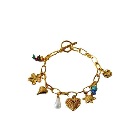 Heart Flower Pendant Bracelet for Women – Stainless Steel, Fashionable & Elegant, Chic Jewelry - STAR8S