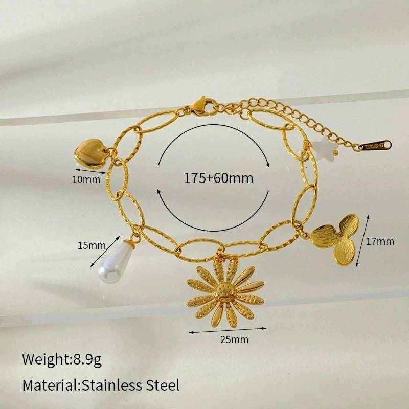 Heart Flower Pendant Bracelet for Women – Stainless Steel, Fashionable & Elegant, Chic Jewelry - STAR8S