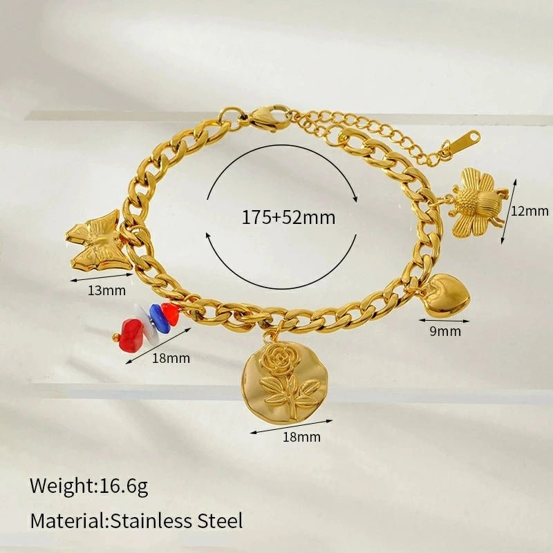 Heart Flower Pendant Bracelet for Women – Stainless Steel, Fashionable & Elegant, Chic Jewelry - STAR8S