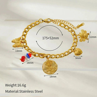 Heart Flower Pendant Bracelet for Women – Stainless Steel, Fashionable & Elegant, Chic Jewelry - STAR8S