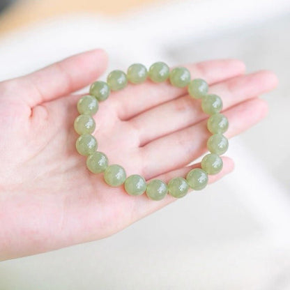Hetian Jade Bead Bracelet – Elegant Light Luxury Beads with Premium Ice - Seed Jade, Adjustable for Women - STAR8S
