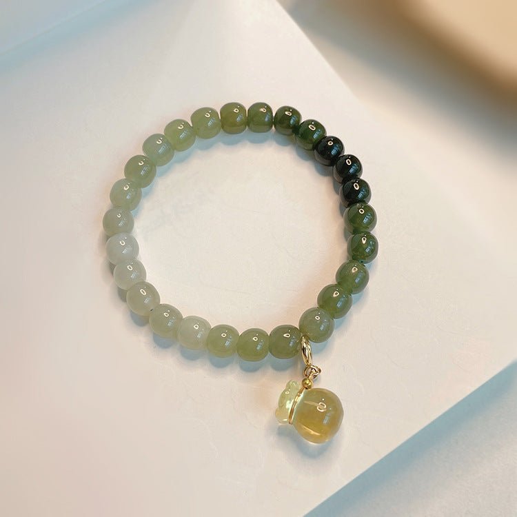 Hetian Jade Beaded Bracelet - Green & White Gradient with Golden Charm - Gift for Friends & Loved Ones - STAR8S