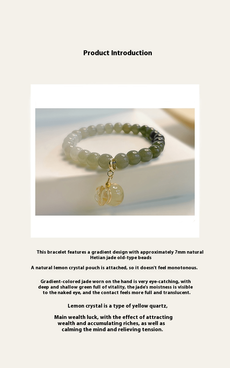 Hetian Jade Beaded Bracelet - Green & White Gradient with Golden Charm - Gift for Friends & Loved Ones - STAR8S