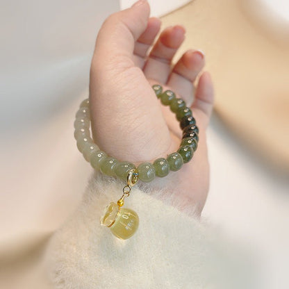 Hetian Jade Beaded Bracelet - Green & White Gradient with Golden Charm - Gift for Friends & Loved Ones - STAR8S