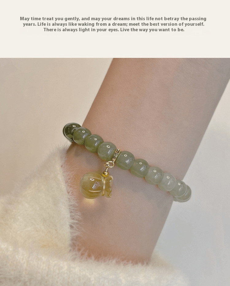 Hetian Jade Beaded Bracelet - Green & White Gradient with Golden Charm - Gift for Friends & Loved Ones - STAR8S