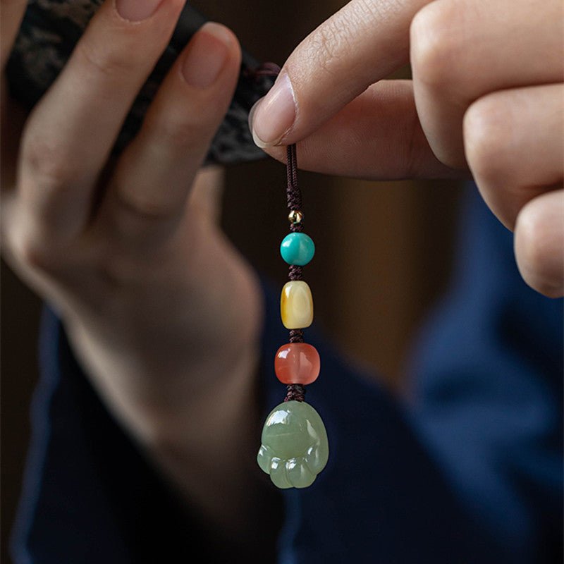 Hetian Jade Cat Paw Keychain - Cute Mobile Strap for Men & Women, Anti - Lost USB Pendant - STAR8S