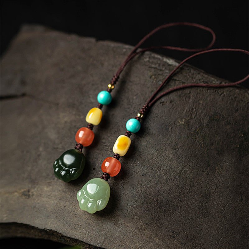 Hetian Jade Cat Paw Keychain - Cute Mobile Strap for Men & Women, Anti - Lost USB Pendant - STAR8S