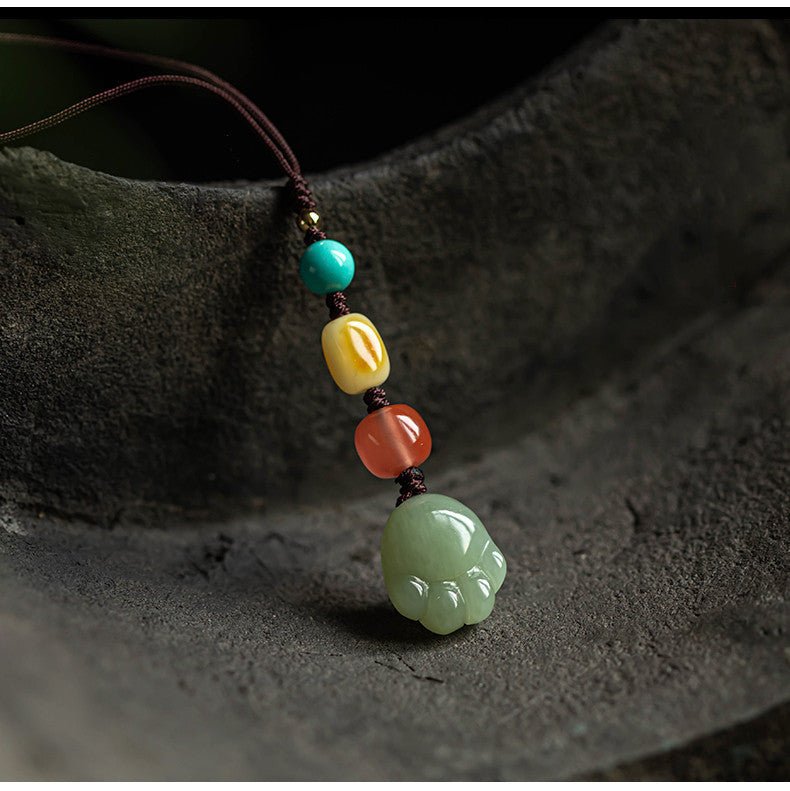 Hetian Jade Cat Paw Keychain - Cute Mobile Strap for Men & Women, Anti - Lost USB Pendant - STAR8S