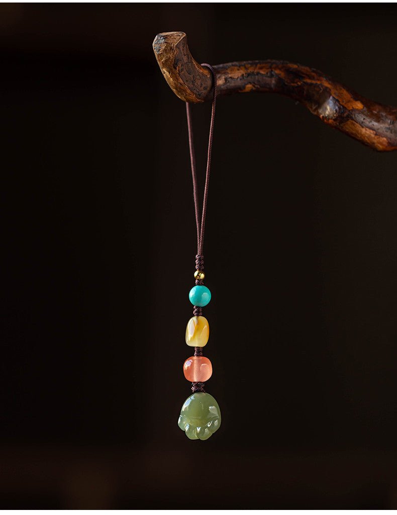 hetian jade cat paw keychain - cute mobile strap for men & women, anti - lost usb pendant - star8s
