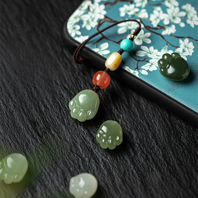 Hetian Jade Cat Paw Keychain - Cute Mobile Strap for Men & Women, Anti - Lost USB Pendant - STAR8S