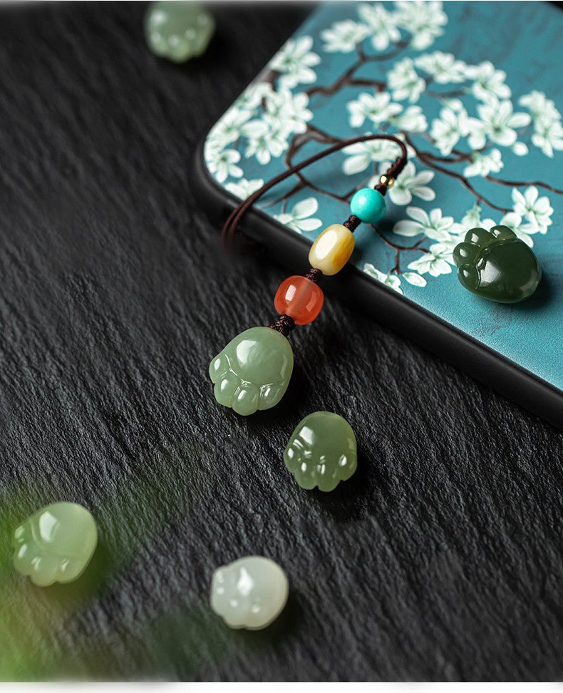 Hetian Jade Cat Paw Keychain - Cute Mobile Strap for Men & Women, Anti - Lost USB Pendant - STAR8S