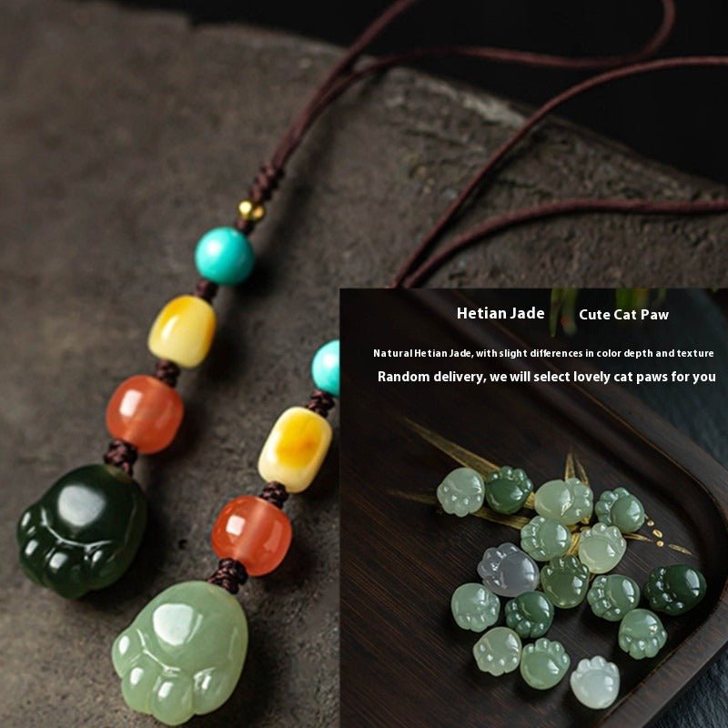 Hetian Jade Cat Paw Keychain - Cute Mobile Strap for Men & Women, Anti - Lost USB Pendant - STAR8S