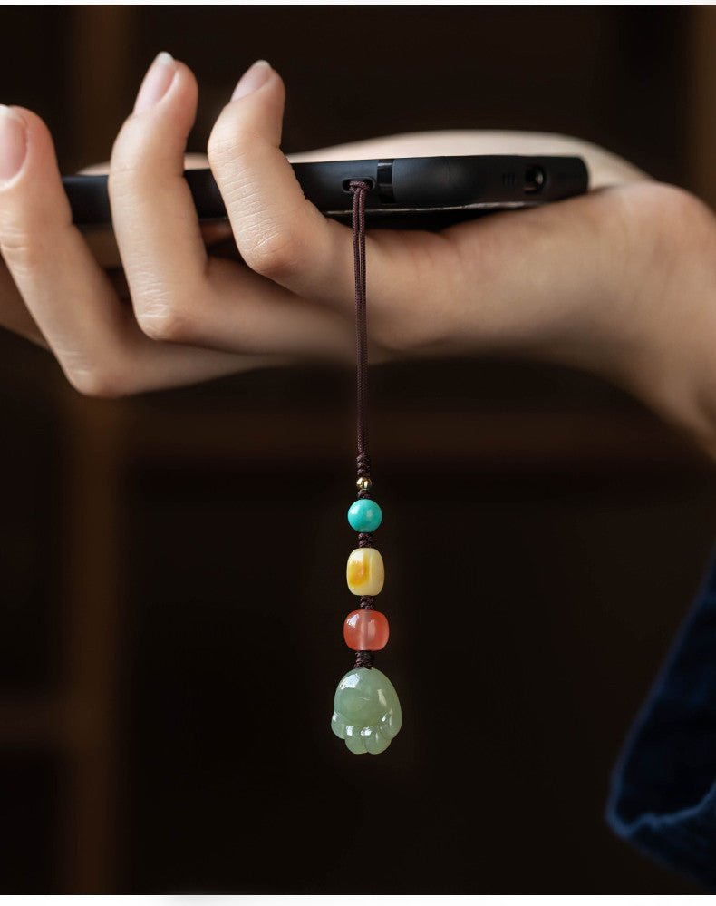 Hetian Jade Cat Paw Keychain - Cute Mobile Strap for Men & Women, Anti - Lost USB Pendant - STAR8S
