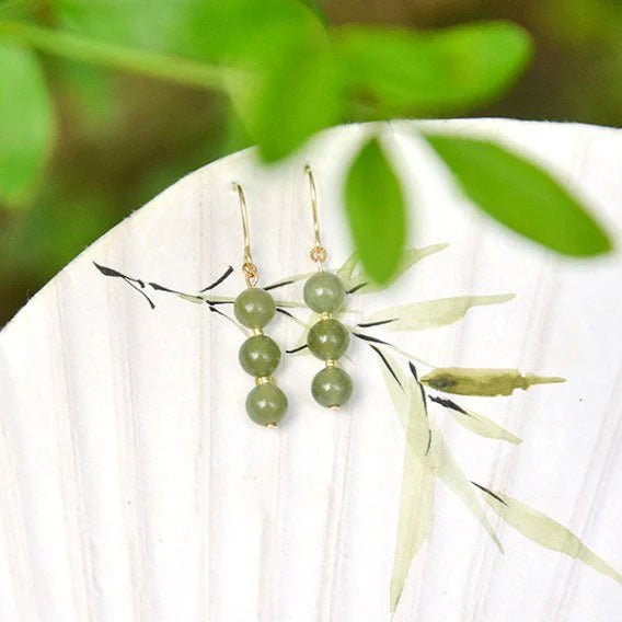 Hetian Jade Line Earrings - 14k gold - plated Elegant Goddess | STAR8S - STAR8S