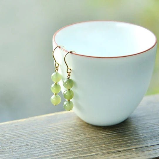 Hetian Jade Line Earrings - 14k gold - plated Elegant Goddess | STAR8S - STAR8S