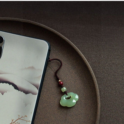 Hetian Jade Peace Lock Keychain - Natural White Jade Phone Pendant, Good Luck Charm, Handcrafted Jewelry - STAR8S