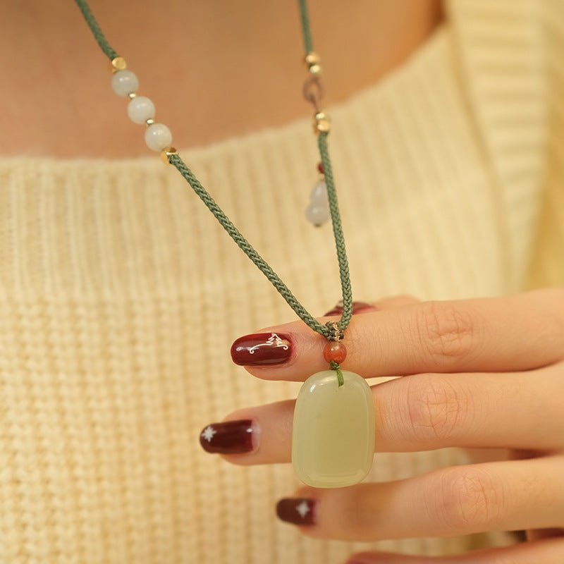 hetian jade pendant necklace for women - simple elegant jade necklace with adjustable cord - natural jade jewelry - star8s