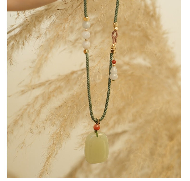 Hetian Jade Pendant Necklace for Women - Simple Elegant Jade Necklace with Adjustable Cord - Natural Jade Jewelry - STAR8S