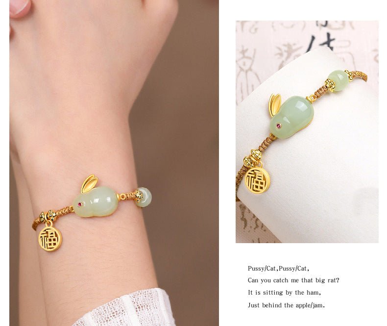 hetian jade rabbit charm bracelet with lucky coin – handcrafted jade bracelet for women, perfect birthday gift - star8s