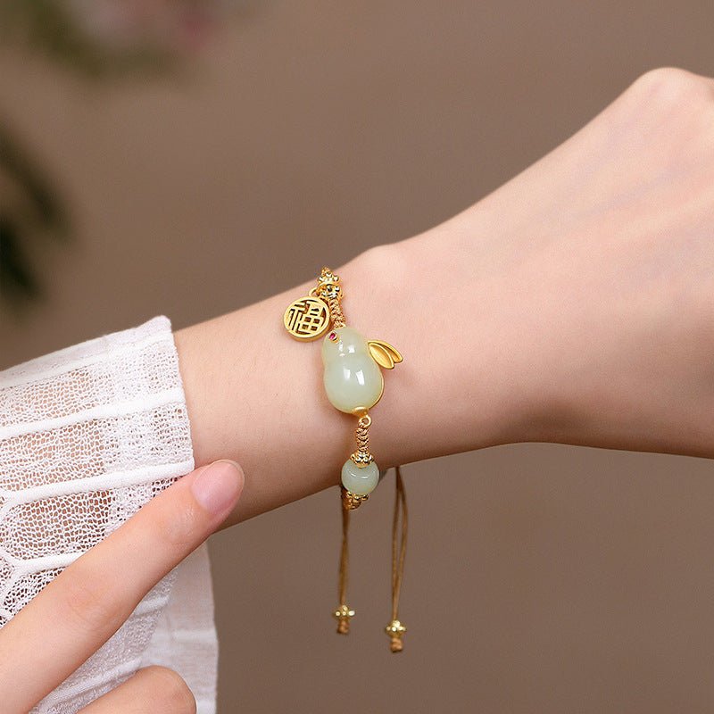 hetian jade rabbit charm bracelet with lucky coin – handcrafted jade bracelet for women, perfect birthday gift - star8s