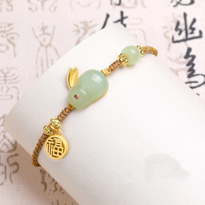 hetian jade rabbit charm bracelet with lucky coin – handcrafted jade bracelet for women, perfect birthday gift - star8s